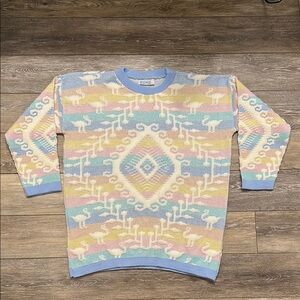 Vintage Geometric Crew Neck Pastel Sweater Golden Girls Blue Pink Yellow Striped